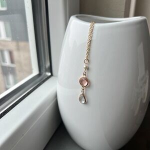 Pearl Peach Quartz Crystal Glass Victorian Regency Romantic Necklace